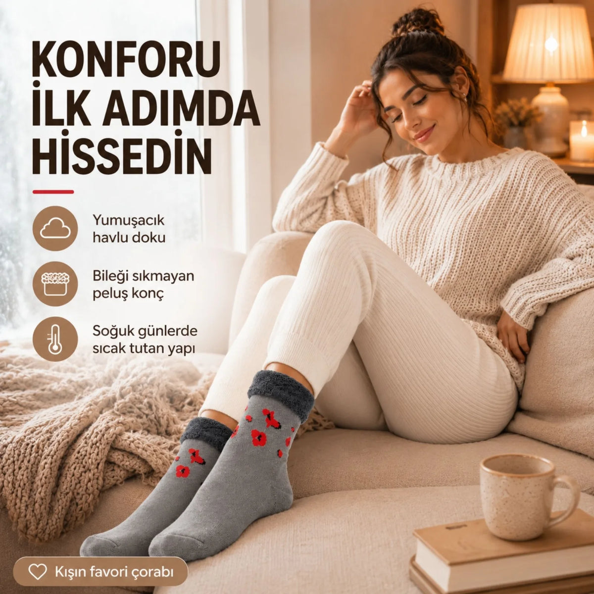12’li Kadın Kışlık Havlu Çorap Sıcak Tutan Karışık Desenli Ekonomik Çoklu Çorap Seti