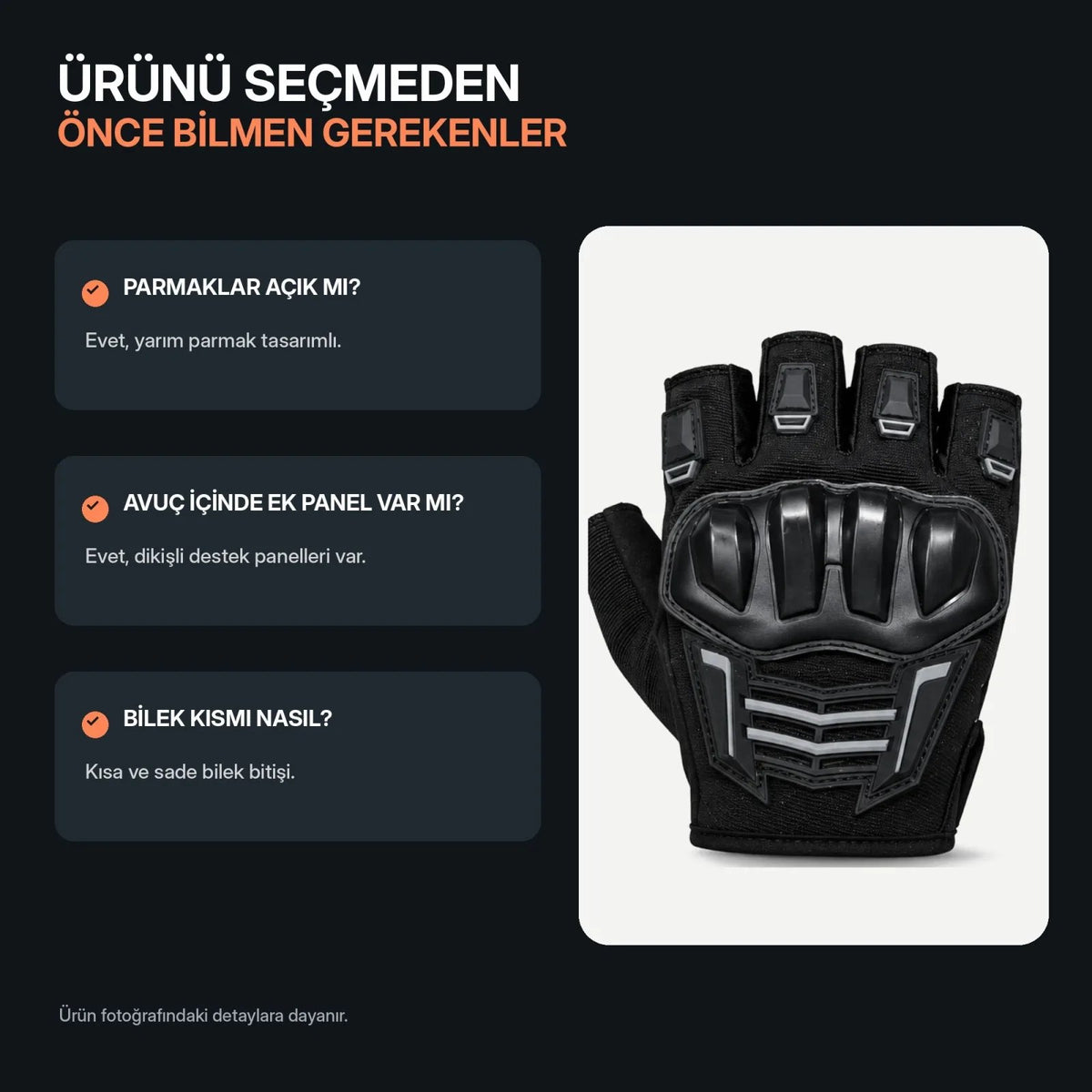 Unisex Yarım Parmak Motosiklet Eldiveni | 3D Knuckle Panelli Kaydırmaz Avuç İçi Ayarlı Bilek Bantlı