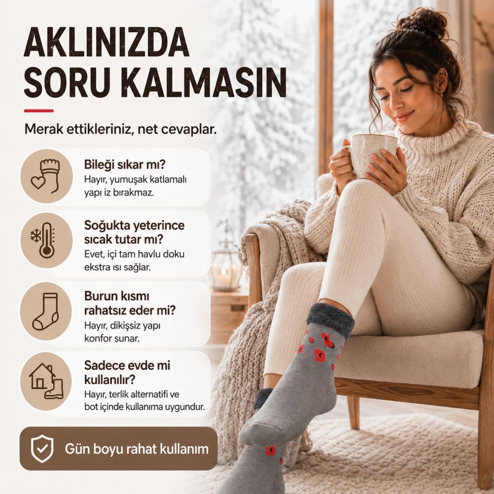 3’lü Kadın Kışlık Havlu Çorap Sıcak Tutan Yumuşak Karışık Desenli Günlük Çorap Seti