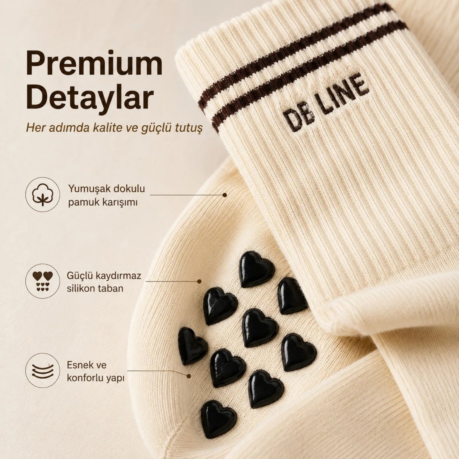 DB LINE Kaydırmaz 8'li Pilates Yoga Çorabı Pamuklu Silikon Tabanlı Barre Stüdyo Spor Çorabı