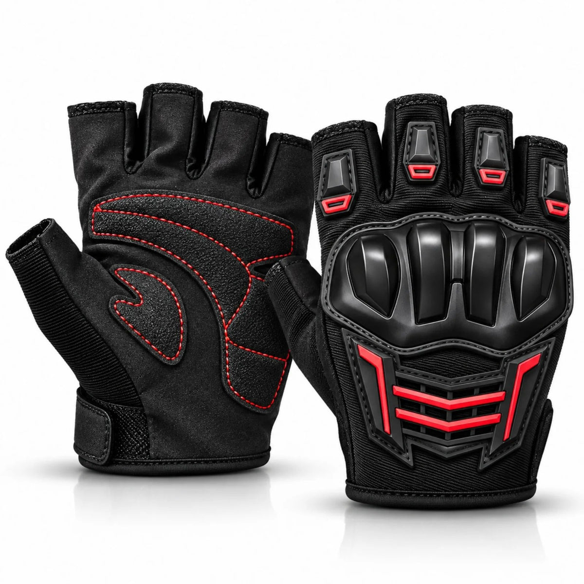 Unisex Yarım Parmak Motosiklet Eldiveni | 3D Knuckle Panelli Kaydırmaz Avuç İçi Ayarlı Bilek Bantlı