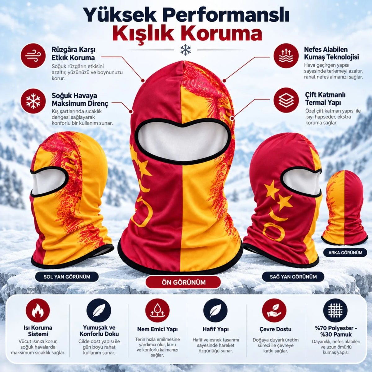 Taraftar Maskesi Kışlık Unisex Termal Balaklava Boyunluk Nefes Alabilen Rüzgara Dayanıklı