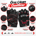 Unisex Yarım Parmak Motosiklet Eldiveni | 3D Knuckle Panelli Kaydırmaz Avuç İçi Ayarlı Bilek Bantlı