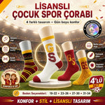 Galatasaray Lisanslı Çocuk Spor Çorabı 4’lü Set – Kız ve Erkek Çocuk İçin Dikişsiz, Esnek ve Rahat