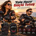 Unisex Yarım Parmak Motosiklet Eldiveni | 3D Knuckle Panelli Kaydırmaz Avuç İçi Ayarlı Bilek Bantlı