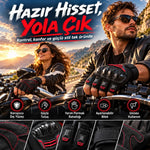 Unisex Yarım Parmak Motosiklet Eldiveni | 3D Knuckle Panelli Kaydırmaz Avuç İçi Ayarlı Bilek Bantlı