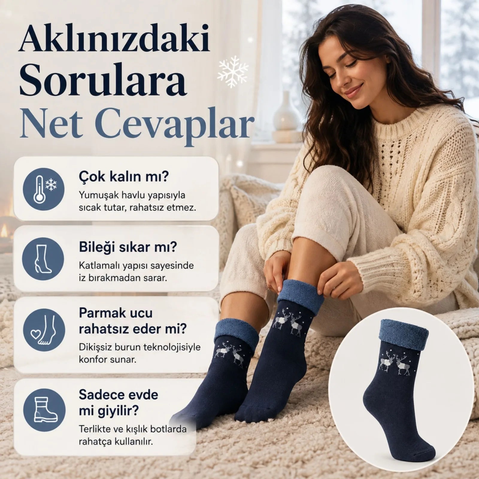 3’lü Kadın Kışlık Havlu Çorap Sıcak Tutan Yumuşak Karışık Desenli Günlük Çorap Seti