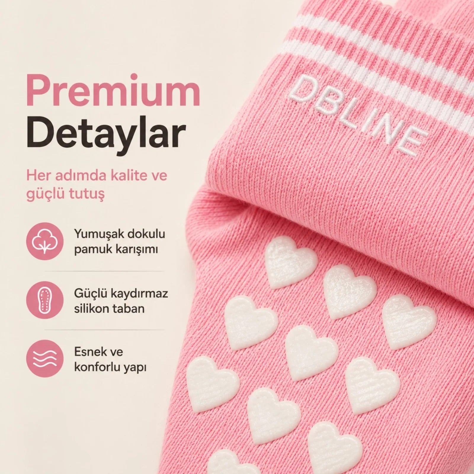 DB LINE Kaydırmaz 4'lü Pilates Yoga Çorabı Pamuklu Silikon Tabanlı Barre Stüdyo Spor Çorabı