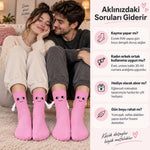 El Ele Tutuşan Mıknatıslı Sevimli Çorap 36-44 - Çift Hediyesi, Pamuklu Renkli Crew Model