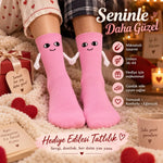 El Ele Tutuşan Mıknatıslı Sevimli Çorap 36-44 - Çift Hediyesi, Pamuklu Renkli Crew Model