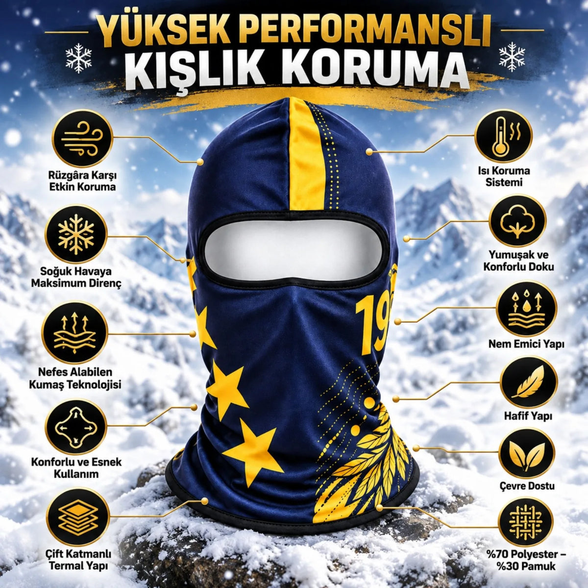 Taraftar Maskesi Kışlık Unisex Termal Balaklava Boyunluk Nefes Alabilen Rüzgara Dayanıklı