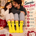 El Ele Tutuşan Mıknatıslı Sevimli Çorap 36-44 - Çift Hediyesi, Pamuklu Renkli Crew Model