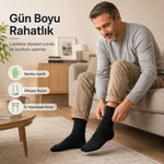 Bambu Diyabet Çorabı 3'lü Lastiksiz Dikişsiz Burun Siyah Uzun Konç Hassas Ayaklar İçin