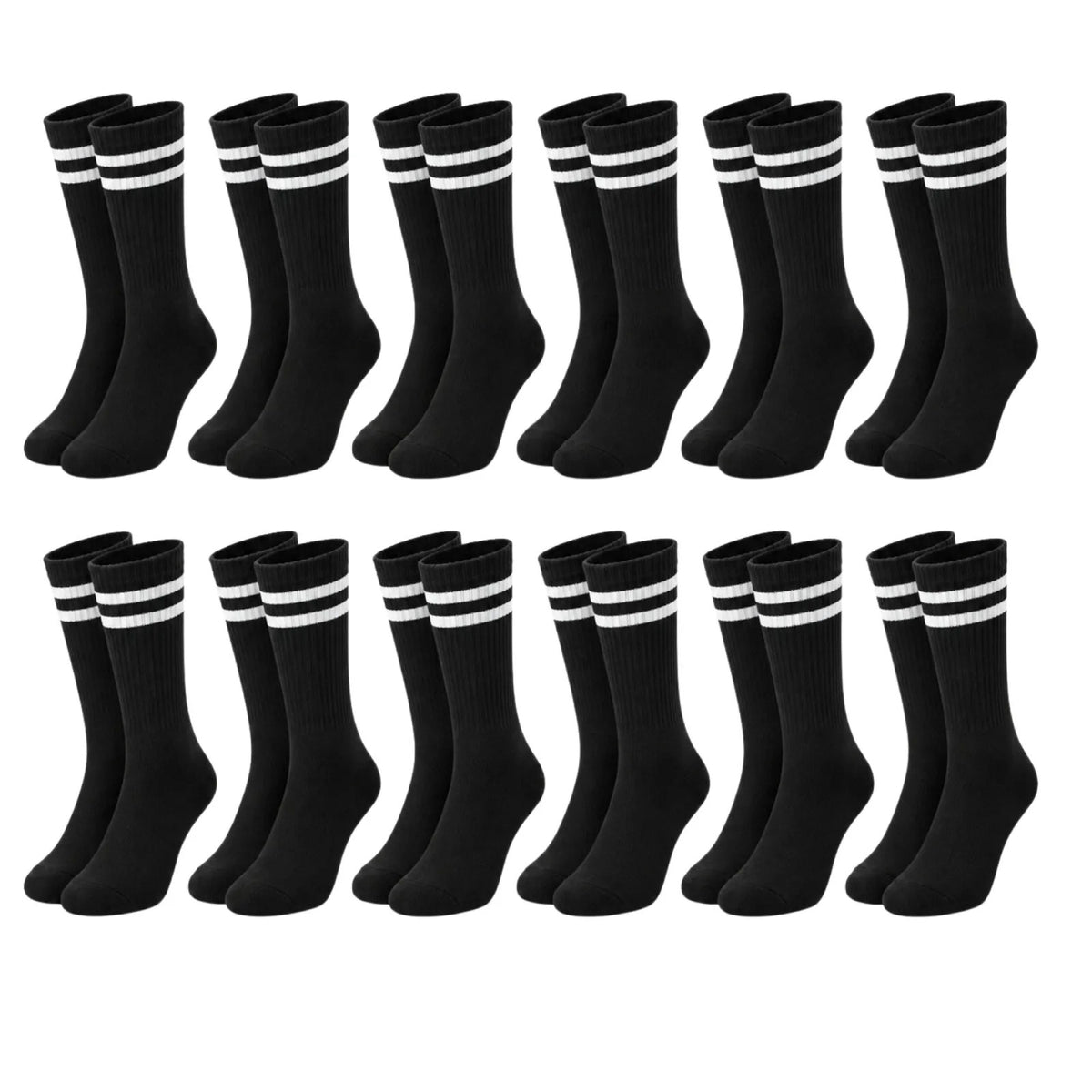 Unisex Beyaz Çorap Siyah Çizgili 12'li Set Uzun Soket Günlük Spor Kolej Stil Kadın Erkek Çorabı