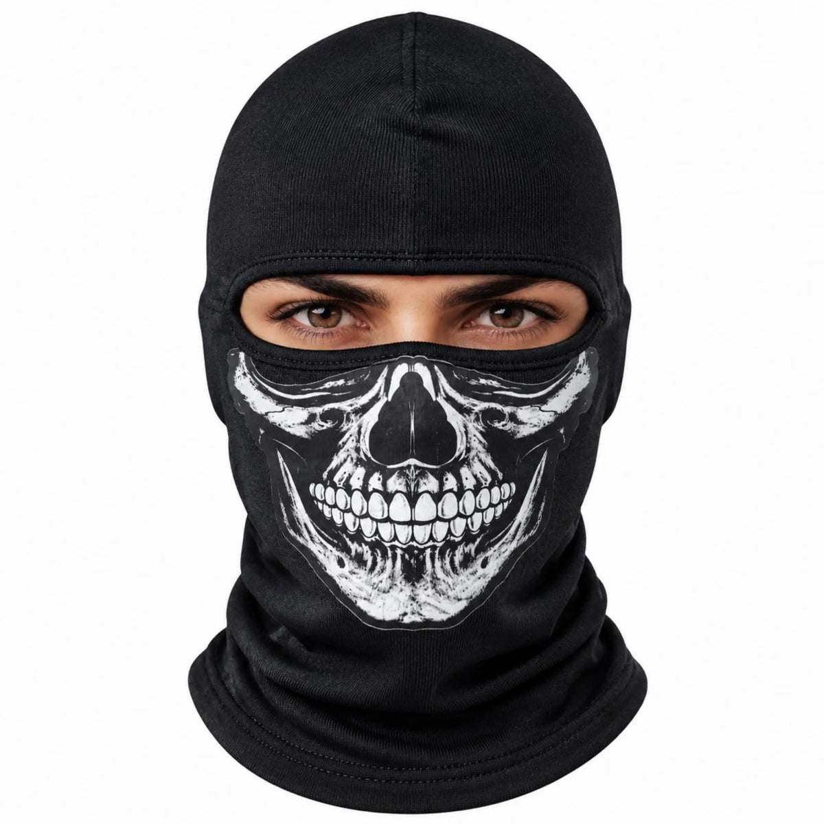 Unisex Kurukafa Desenli Balaklava Kışlık Tam Yüz Maske Nefes Alan Esnek Kask Altı Boyunluk Siyah Set