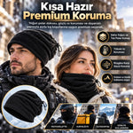 Unisex Premium Polar Bere Boyunluk 2 Adet Set 2'si 1 Arada Sıcak Tutan Rüzgar Korumalı Outdoor Siyah