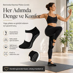 Kadın Siyah Kaymaz Yoga Pilates Çorabı 6'lı | Silikon Taban, Bilek Bantlı, Ev Spor Umre