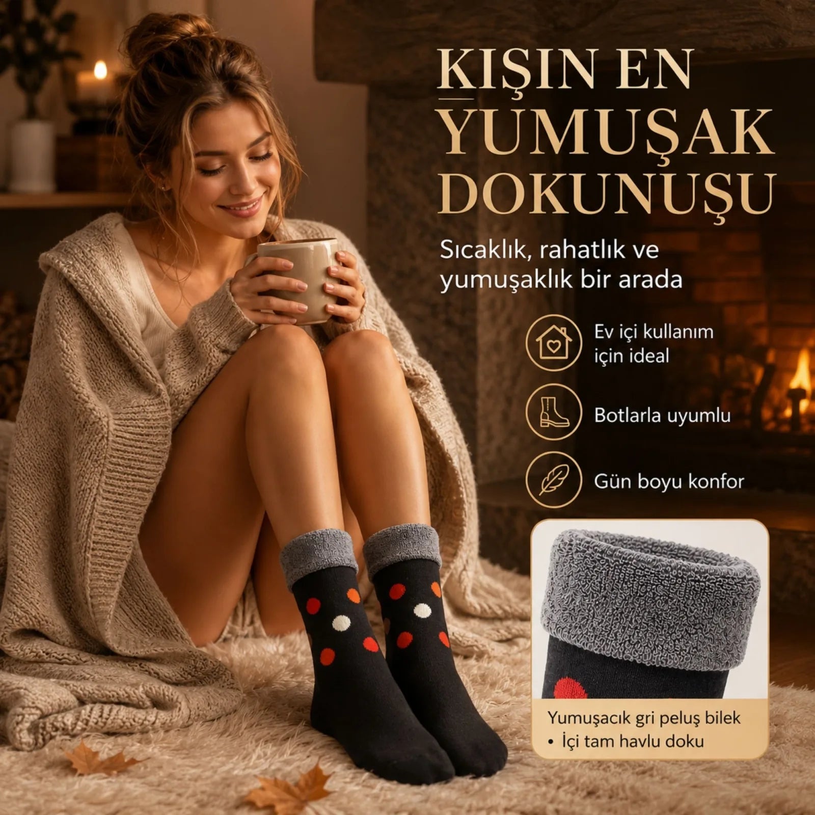 12’li Kadın Kışlık Havlu Çorap Sıcak Tutan Karışık Desenli Ekonomik Çoklu Çorap Seti