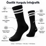 Unisex Siyah Çorap Beyaz Çizgili 12'li Set Uzun Soket Günlük Spor Kolej Stil Kadın Erkek Çorabı