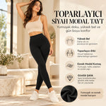 Kadın Toparlayıcı Siyah Modal 3'lü Tayt Yüksek Bel Esnek Rahat Günlük Spor Vücut Şekillendirici Tayt