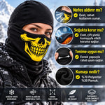 Unisex Sarı Kurukafa Desenli Balaklava Kar Maskesi | Siyah Tam Yüz Boyunluk Motosiklet Outdoor Maske