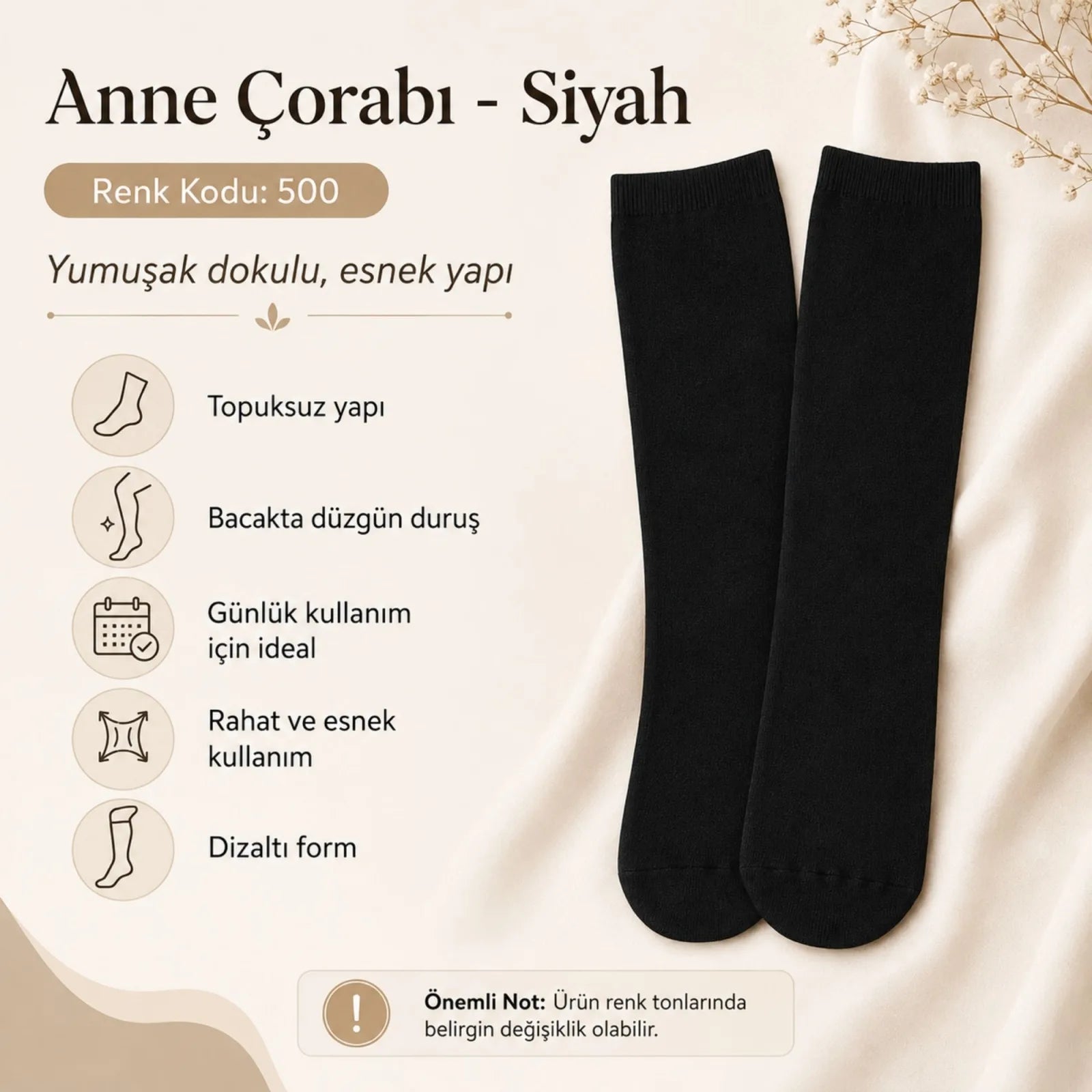 Kadın 70 Denye 6'lı Kalın Anne Çorabı Dizaltı Topuksuz Esnek Günlük Kullanım Çorabı Ten Siyah Bronz Vizon