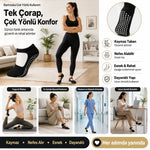Kaymaz Taban 6'lı Yoga ve Pilates Çorabı Siyah Kadın, Silikon Tabanlı Nefes Alabilir Bilek Bantlı Çorap, Ev Yoga Pilates Trambolin Umre İçin