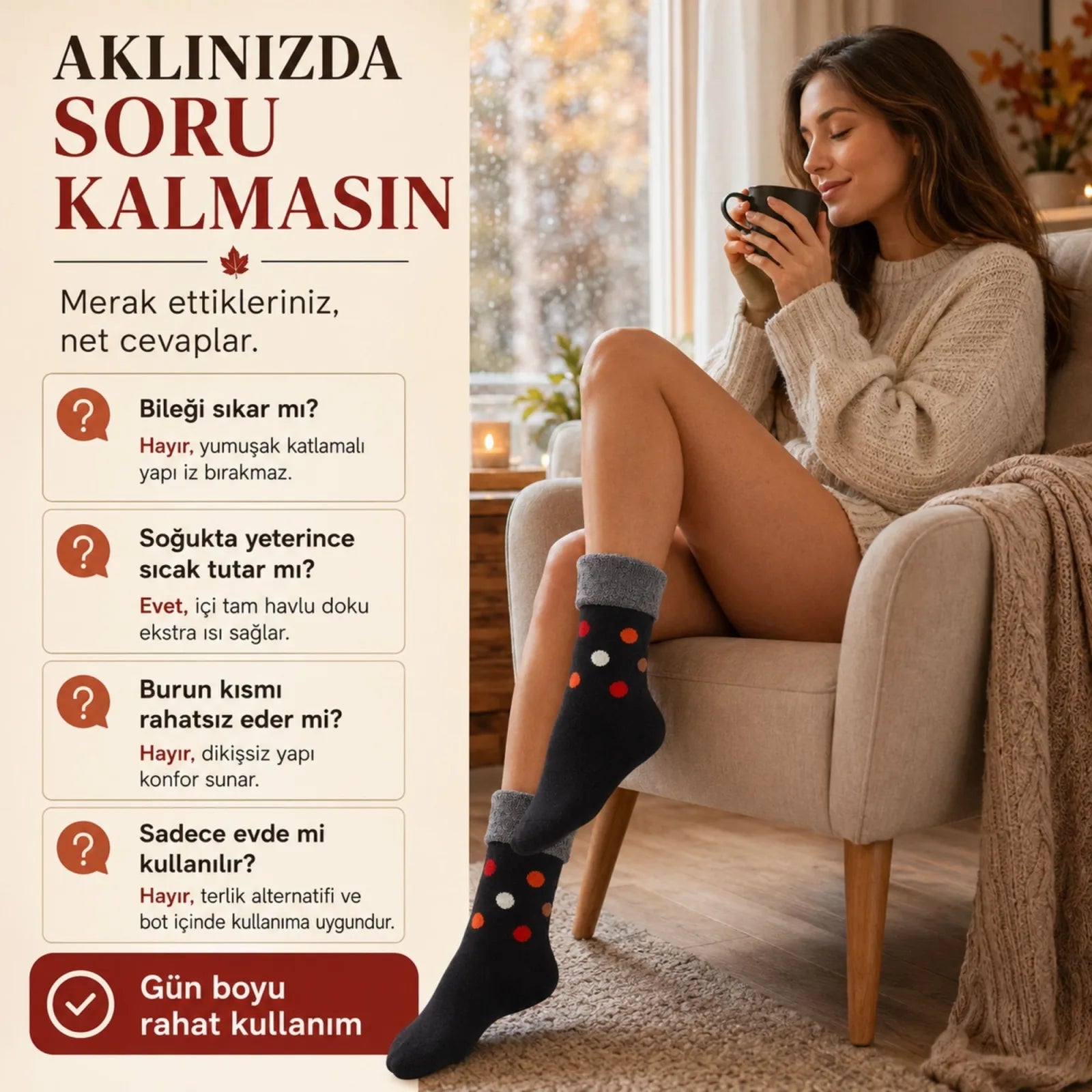 12’li Kadın Kışlık Havlu Çorap Sıcak Tutan Karışık Desenli Ekonomik Çoklu Çorap Seti