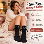 El Ele Tutuşan Mıknatıslı Sevimli Çorap 36-44 - Çift Hediyesi, Pamuklu Renkli Crew Model