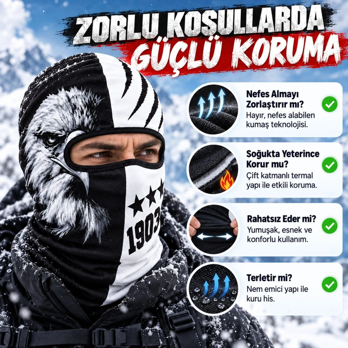 Taraftar Maskesi Kışlık Unisex Termal Balaklava Boyunluk Nefes Alabilen Rüzgara Dayanıklı