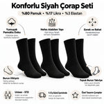 Unisex Siyah Soket Çorap 3'lü Set Düz Basic Ribanalı Günlük Spor Esnek Rahat Uzun Çorap Konforlu Set
