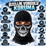 Unisex Kurukafa Desenli Balaklava Kışlık Tam Yüz Maske Nefes Alan Esnek Kask Altı Boyunluk Siyah Set