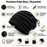 Unisex Premium Polar Bere Boyunluk 2'si 1 Arada Sıcak Tutan Rüzgar Korumalı Outdoor Kışlık Siyah Şık