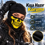 Unisex Sarı Kurukafa Desenli Balaklava Kar Maskesi | Siyah Tam Yüz Boyunluk Motosiklet Outdoor Maske