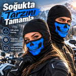 Unisex Mavi Kurukafa Desenli Balaklava Kar Maskesi | Siyah Tam Kafa Motorcu Boyunluk ve Yüz Maskesi!