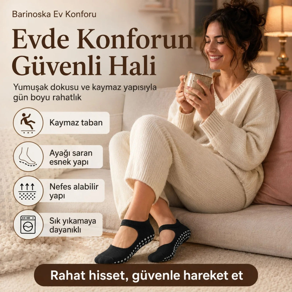 Kadın Siyah Kaymaz Yoga Pilates Çorabı 6'lı | Silikon Taban, Bilek Bantlı, Ev Spor Umre