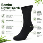 Bambu Diyabet Çorabı 3'lü Lastiksiz Dikişsiz Burun Siyah Uzun Konç Hassas Ayaklar İçin