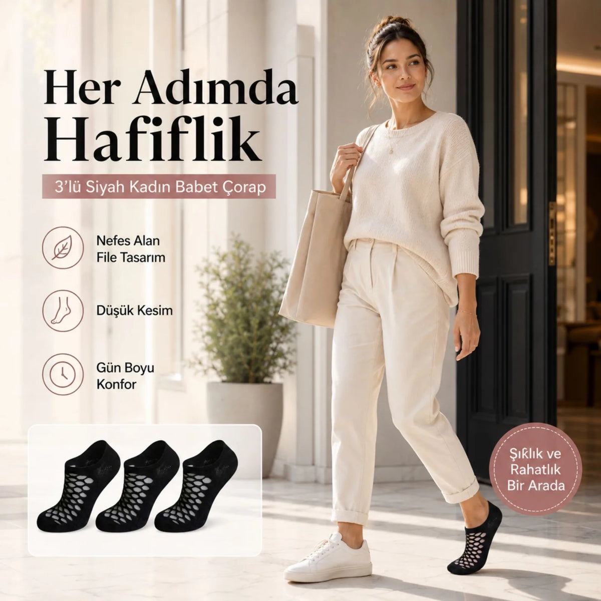 Kadın Siyah 6’lı  File Babet Çorap Düşük Kesim İnce Esnek Nefes Alan Ekonomik Çorap Seti