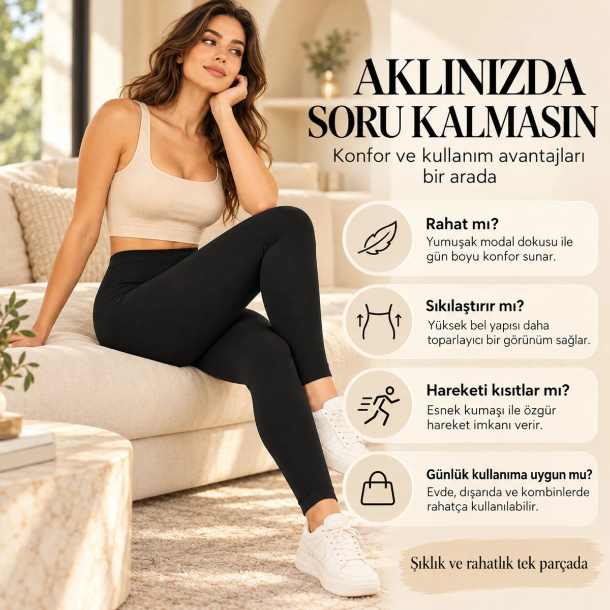 Kadın Toparlayıcı Siyah Modal Tayt Yüksek Bel Esnek Rahat Günlük Spor Vücut Şekillendirici Tayt Slim