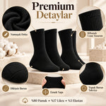 Unisex Siyah Soket Çorap 12'li Set Düz Basic Ribanalı Günlük Spor Esnek Rahat Uzun Çorap Konforlu Set