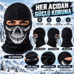 Unisex Kurukafa Desenli Balaklava Kışlık Tam Yüz Maske Nefes Alan Esnek Kask Altı Boyunluk Siyah Set