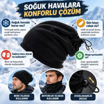 Unisex Polar Bere Boyunluk 2 Adet Seti 2'si 1 Arada Büzgülü Sıcak Tutan Kışlık Siyah Günlük Konforlu