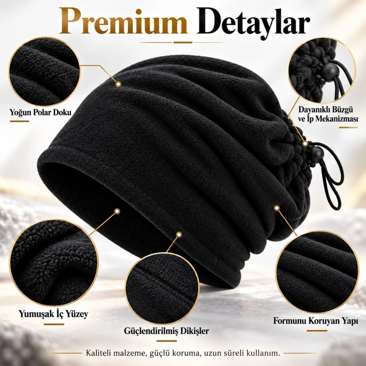 Unisex Premium Polar Bere Boyunluk 2 Adet Set 2'si 1 Arada Sıcak Tutan Rüzgar Korumalı Outdoor Siyah