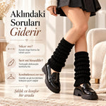 Kadın Siyah Fitilli Örgü Tozluk %97 Pamuk %3 Polyester | Şık Büzgülü Uzun Bacak Isıtıcı Kışlık Model
