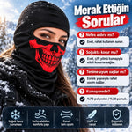Unisex Kırmızı Kurukafa Desenli Balaklava Kar Maskesi | Siyah Tam Kafa Boyunluk Motorcu Yüz Maskesi!