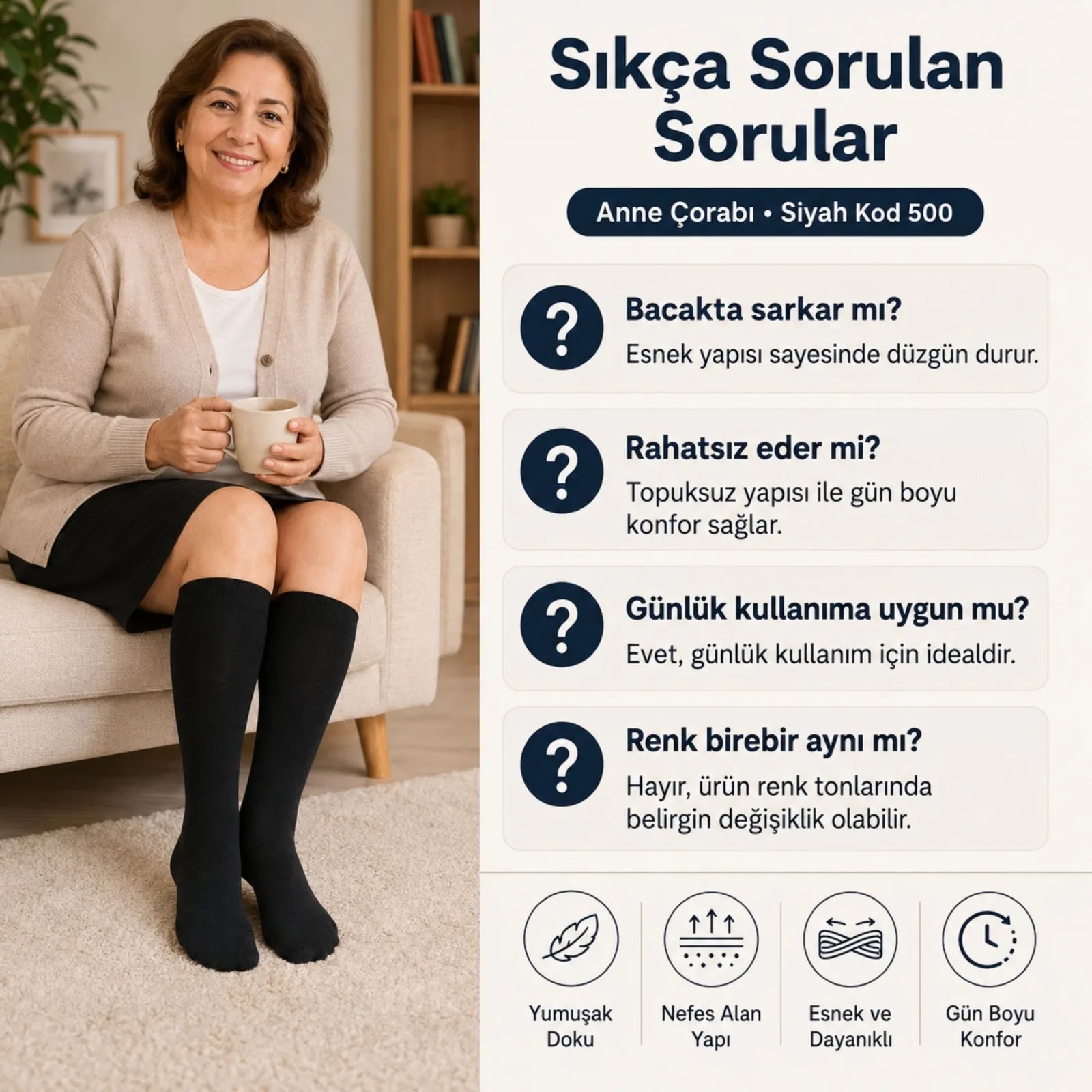 Kadın 40 Denye 6'lı İnce Anne Çorabı Dizaltı Topuksuz Esnek Günlük Kullanım Çorabı Ten Siyah Bronz Vizon