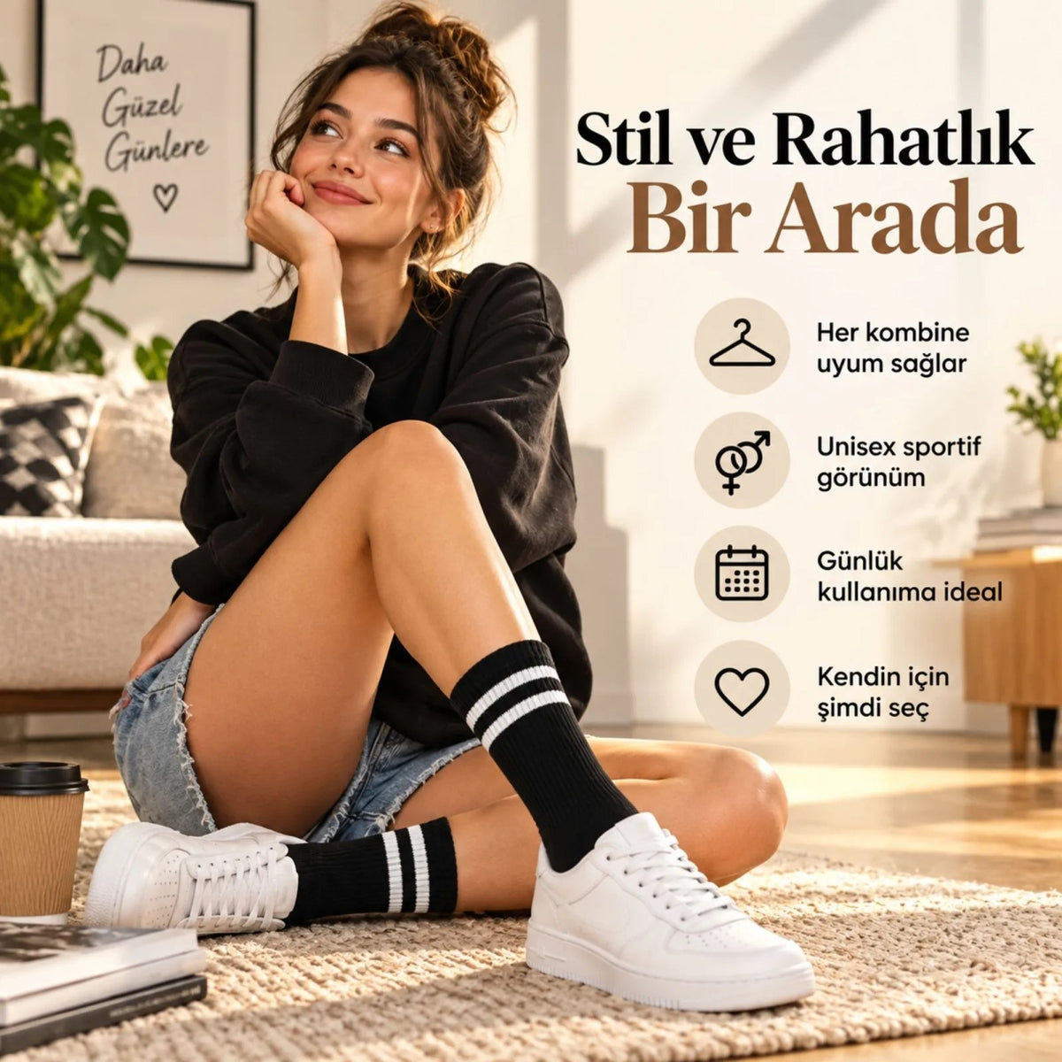 Unisex Siyah Çorap Beyaz Çizgili 12'li Set Uzun Soket Günlük Spor Kolej Stil Kadın Erkek Çorabı