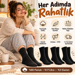 Unisex Siyah Soket Çorap 12'li Set Düz Basic Ribanalı Günlük Spor Esnek Rahat Uzun Çorap Konforlu Set
