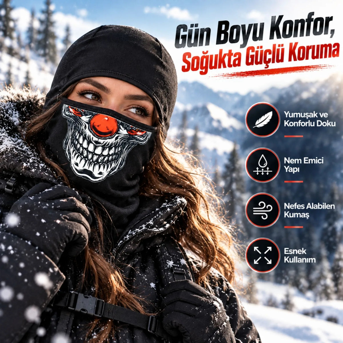 Unisex Şık Palyaço Desenli Balaklava Kışlık Tam Yüz Maske Termal Nefes Alan Esnek Kask Altı Boyunluk