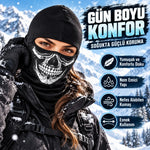 Unisex Kurukafa Desenli Balaklava Kışlık Tam Yüz Maske Nefes Alan Esnek Kask Altı Boyunluk Siyah Set